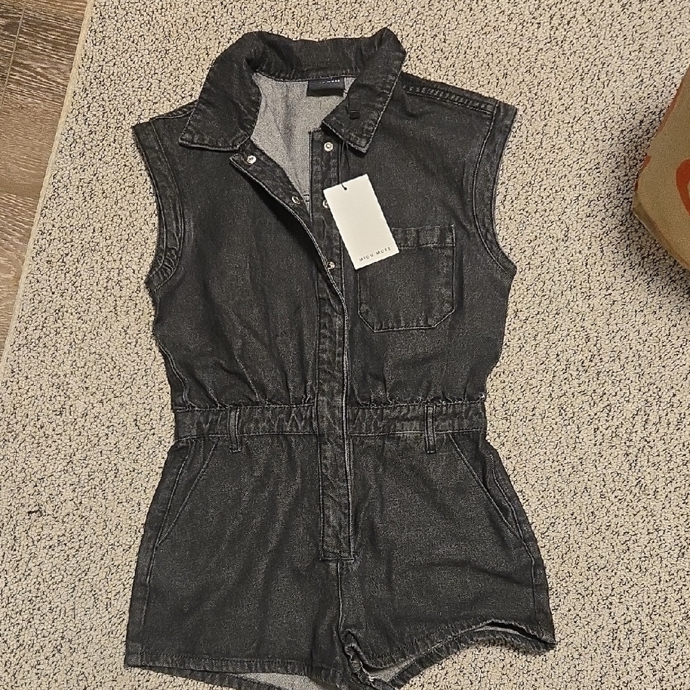 Black Denim Sleeveless Jumpsuit